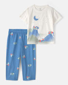 Toddler Boy Construction Loose Fit 2-Piece Pyjama Set - Grey/Blue, image 1 of 3 slides