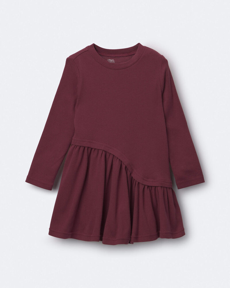 Toddler Girl Ribbed Long-Sleeve Asymmetrical Dress - Burgundy, image 1 of 2 slides