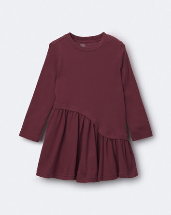 Toute-petit fille - Robe asym&eacute;trique &agrave; manches longues en maille c&ocirc;tel&eacute;e &ndash; Bourgogne, 