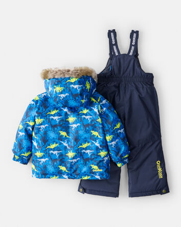 Baby Boy 2-Piece Taslan Dinosaur Print Snowsuit Set - Blue, 