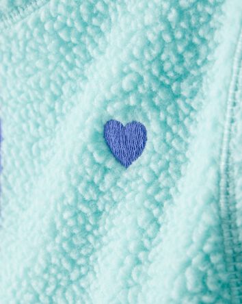 Girls Microfleece Long-Sleeve Zip-Up Jacket - Green/Blue, 