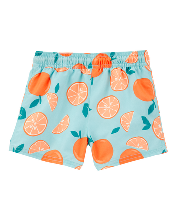 Toddler Orange Print Swim Trunks, 