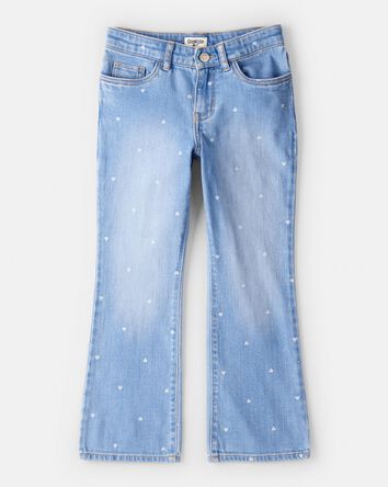 Filles - Jeans &agrave; jambe &eacute;vas&eacute;e d&eacute;lavage moyen &agrave; c&oelig;urs, 