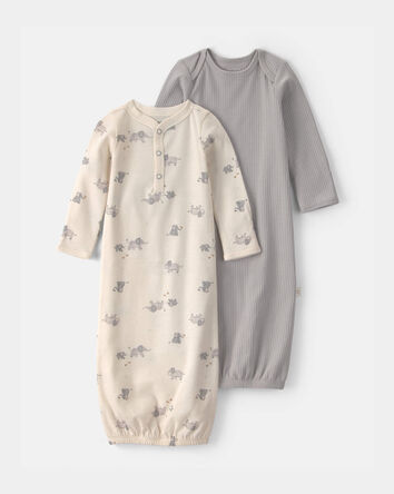 B&eacute;b&eacute; - Emballage 2 robes de nuit &agrave; motif &eacute;l&eacute;phant - Ivoire/Gris, 