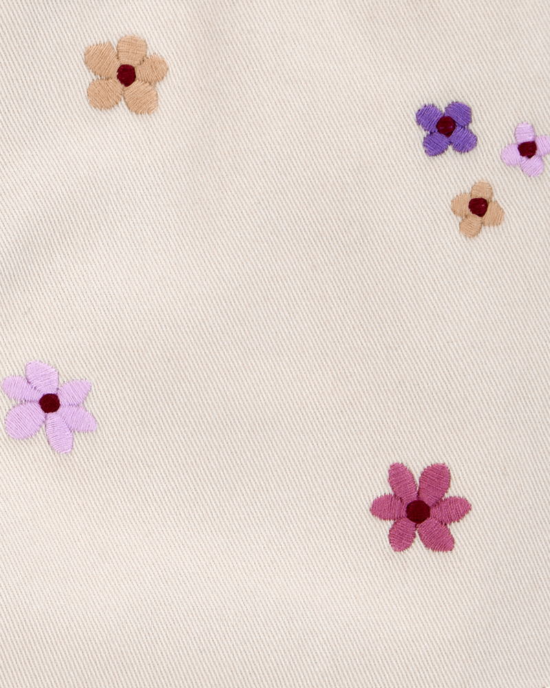 Toddler Twill  Denim Floral Embroidered Skirt - Ivory, image 2 of 3 slides