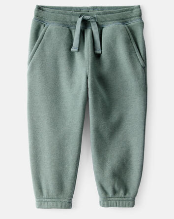Baby Boy Solid Fleece Drawstring Joggers - Green, 