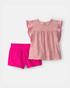 Toddler Girl 2-Piece Floral Top & Short Set - Pink, image 1 of 4 slides