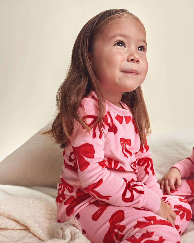 Toddler Girl 2-Piece Bows DreamPlush Snug Fit Pyjama Set - Pink, image 6 of 7 slides
