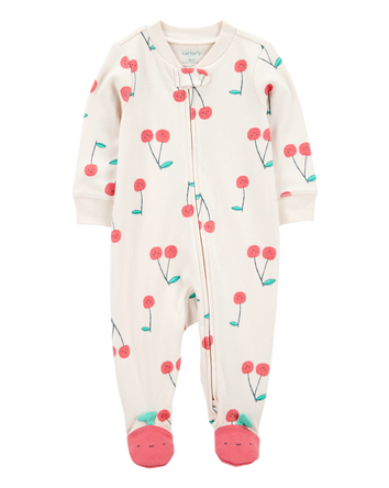 Baby Cherry Print 2-Way Zip Cotton Sleeper, 