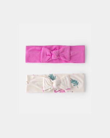 Baby Girl Girl 2 Pack Flamingo Print Headwraps- Cream/Fuchsia, 