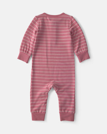 Baby Girl Striped PurelySoft&trade; Long-Sleeve Jumpsuit - Pink, 