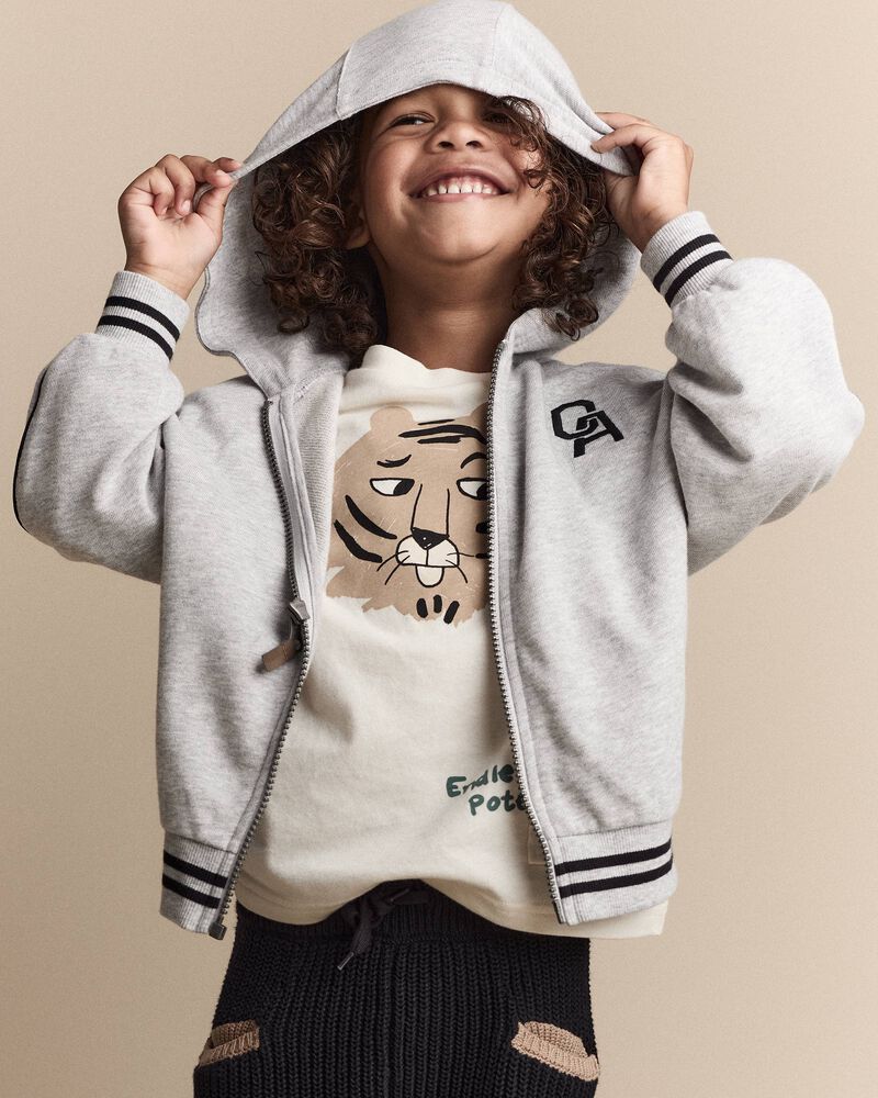 Toddler Boy Zip-Up Hoodie - Heather Grey, image 1 of 7 slides