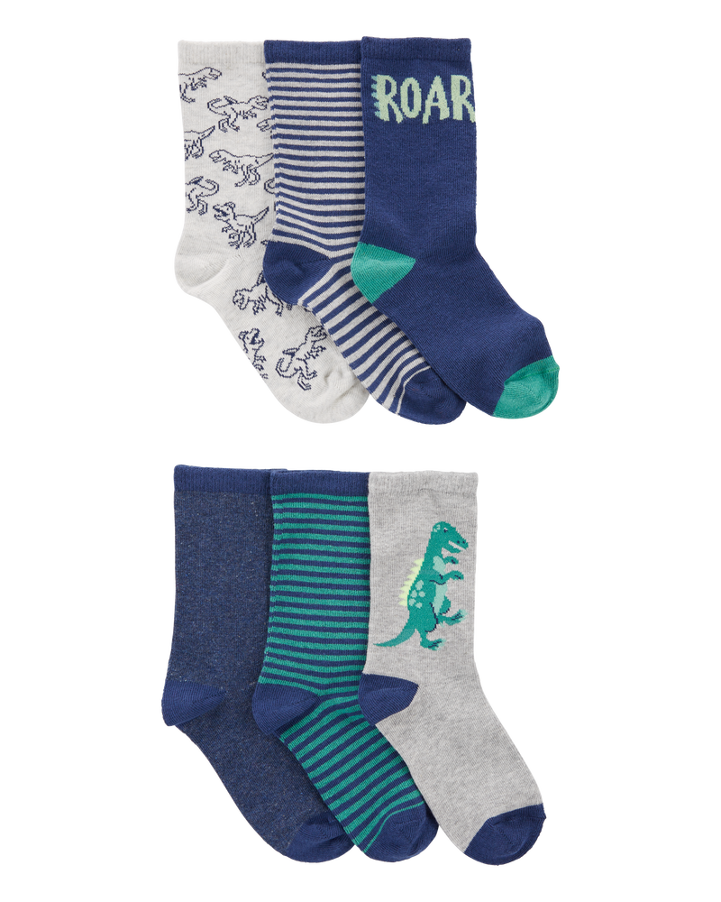 Kid 6-Pack Dinosaur Crew Socks, image 1 of 2 slides