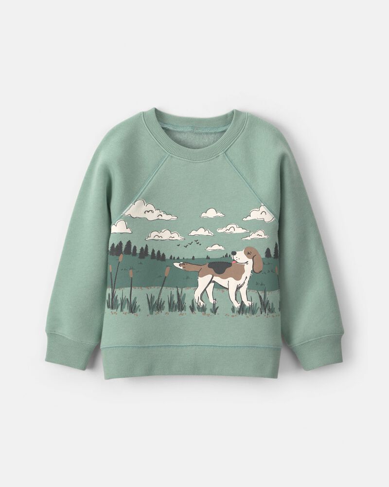 Toddler Boy Dog Fleece Pullover Sweatshirt - Green, image 1 of 5 slides