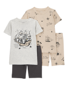 Toddler Pirate Print Snug Fit 4-Piece Pyjamas, image 1 of 4 slides