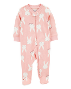 Baby Bunny 2-Way Zip Cotton Sleeper Pyjamas - Pink, image 1 of 3 slides