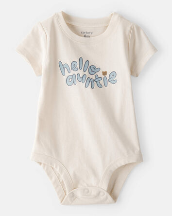 Baby 'Hello Auntie' Short-Sleeve Graphic Bodysuit - Cream, 
