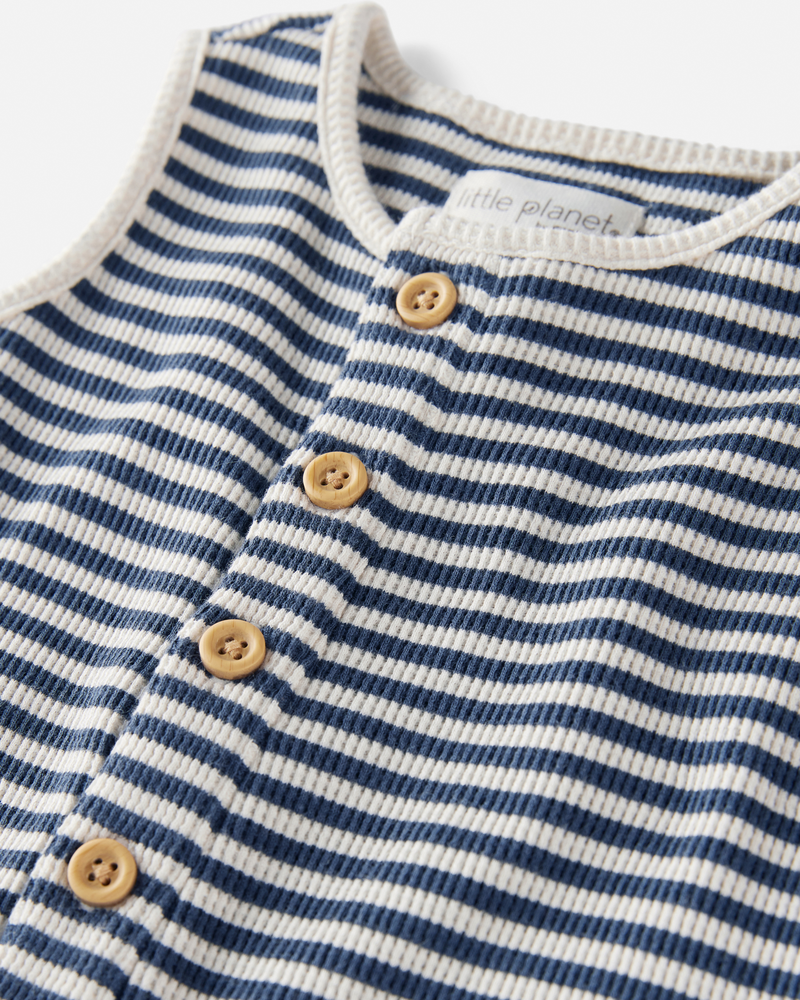 Baby Organic Cotton Waffle Knit Romper in Stripes, image 2 of 3 slides