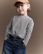 Toddler Girl Striped Ruffle Edge Long-Sleeve Top - Dark Grey/Ivory, image 1 of 6 slides