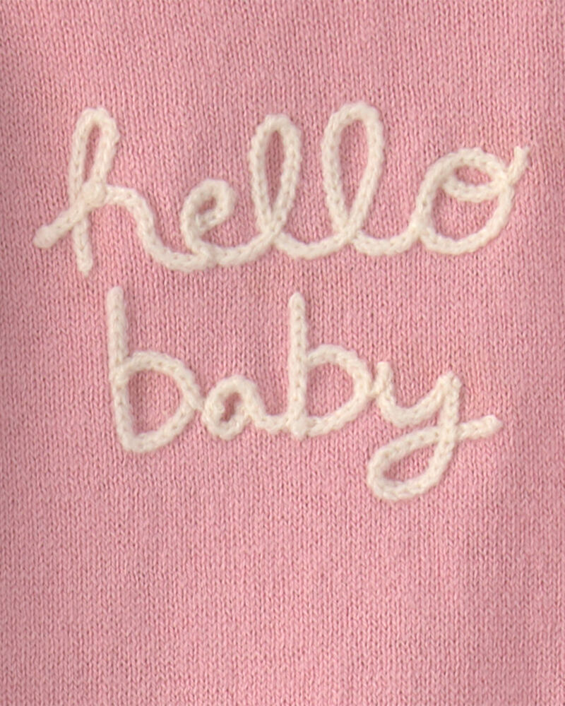 Baby Girl 2-Piece 'Hello Baby' Long-Sleeve Top & Pant Set - Pink, image 3 of 4 slides