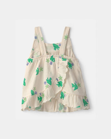 Toddler Girl 2-Piece Fish Ruffle Top & Short Set - Green/White, 