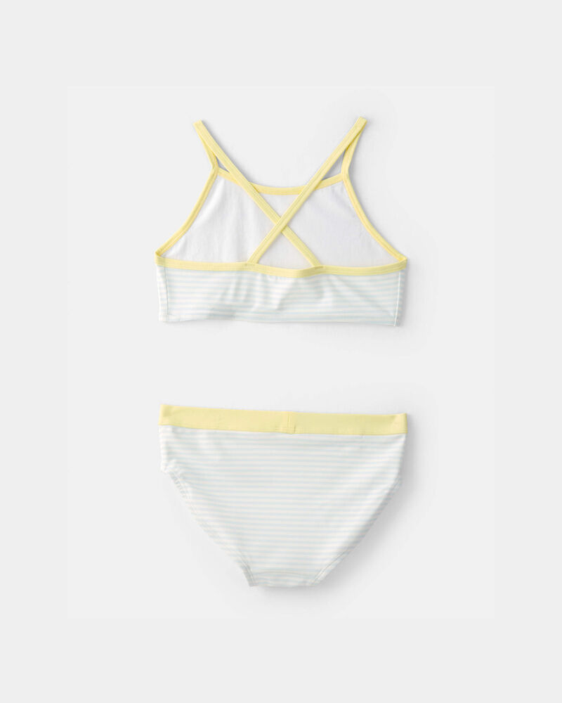 Girls 3-Piece Lemon Striped Rashguard Swimsuit Set - Blue, image 3 of 6 slides