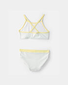 Girls 3-Piece Lemon Striped Rashguard Swimsuit Set - Blue, image 3 of 6 slides
