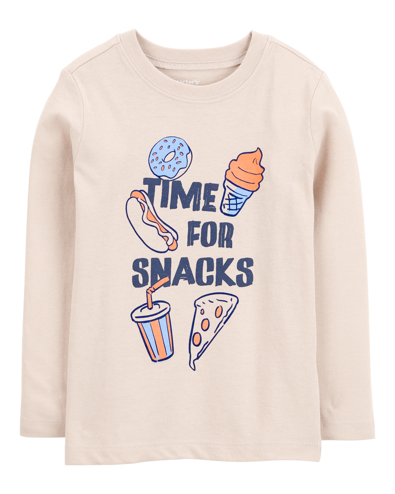 Toddler Time For Snacks Cotton Blend Long-Sleeve Tee - Khaki, image 1 of 3 slides