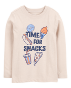 Toddler Time For Snacks Cotton Blend Long-Sleeve Tee - Khaki, image 1 of 3 slides