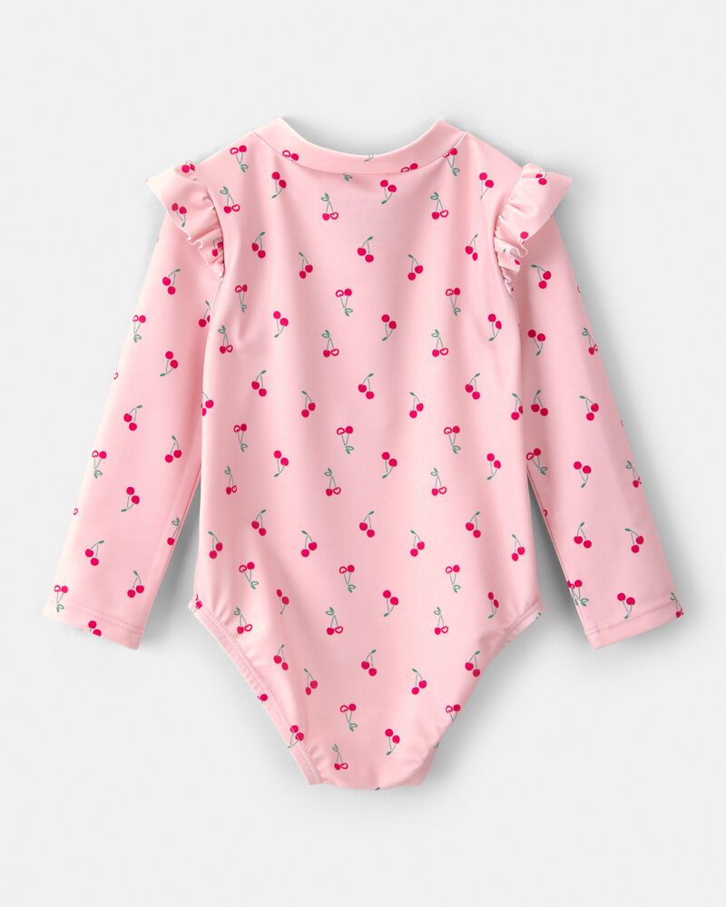 Baby Girl Cherry Long-Sleeve 1-Piece Rashguard Swimsuit - Pink, image 3 of 5 slides