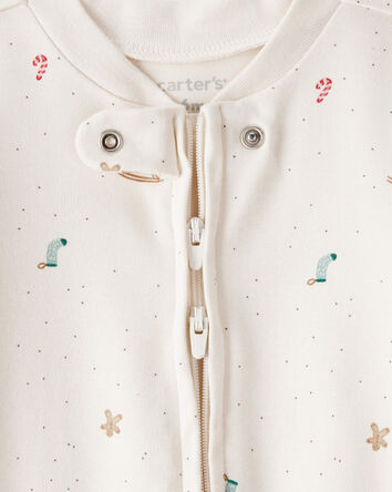 Baby Christmas Microprint 100% Cotton Sleeper - Cream, 