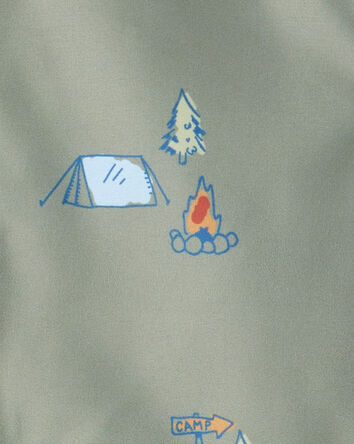 Boys Camping Print Rain Jacket - Green, 