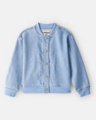 Girls Light Wash Denim Bomber Jacket - Blue, image 1 of 3 slides