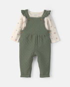 B&eacute;b&eacute; fille - Ensemble 2 pi&egrave;ces salopette piqu&eacute;e &ndash; Vert olive, image 1 sur 5 diapositives