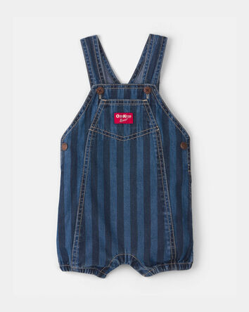 B&eacute;b&eacute; - Salopette courte en denim &agrave; rayures - D&eacute;lav&eacute; fonc&eacute;, 