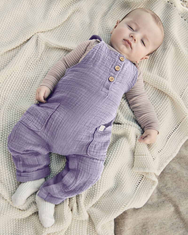 Baby Organic Cotton Gauze Overalls in Lilac, image 5 of 5 slides