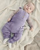 Baby Organic Cotton Gauze Overalls in Lilac, image 5 of 5 slides