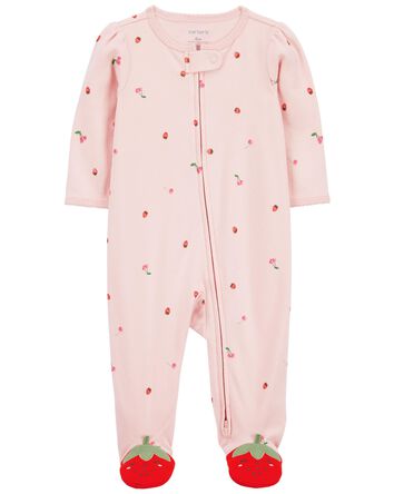 Strawberry Snap-Up Cotton Sleeper Pyjamas, 