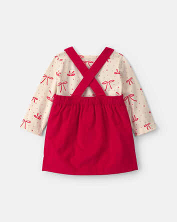 Baby Girl 3-Piece Bow Corduroy Long-Sleeve Dress Set - Red, 