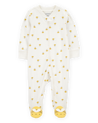 Baby Bee Print 2-Way Zip Cotton Sleeper Pyjamas - Cream, image 1 of 4 slides