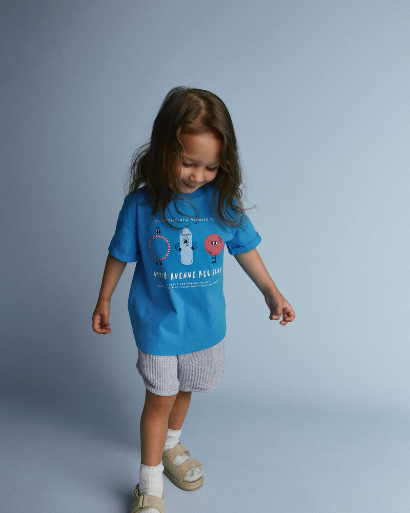 Toddler 'Recreation Club' Rolled Cuff Tee - Turquoise, image 4 of 5 slides