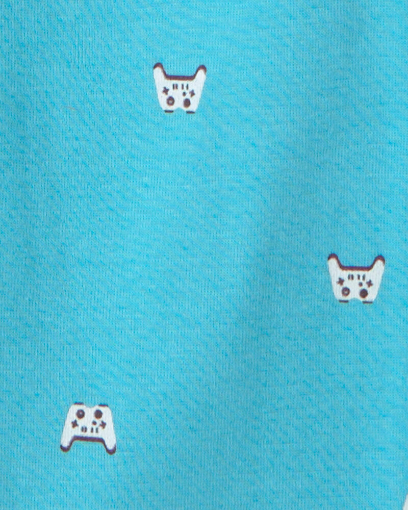 Boys Bigfoot Gamer 100% Cotton Snug Fit 4-Piece Pyjama Set - Blue/Ivory, image 3 of 4 slides