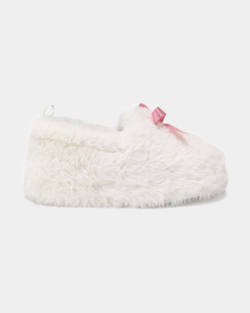 Girls Fuzzy Bow Slippers - Cream/Pink, 