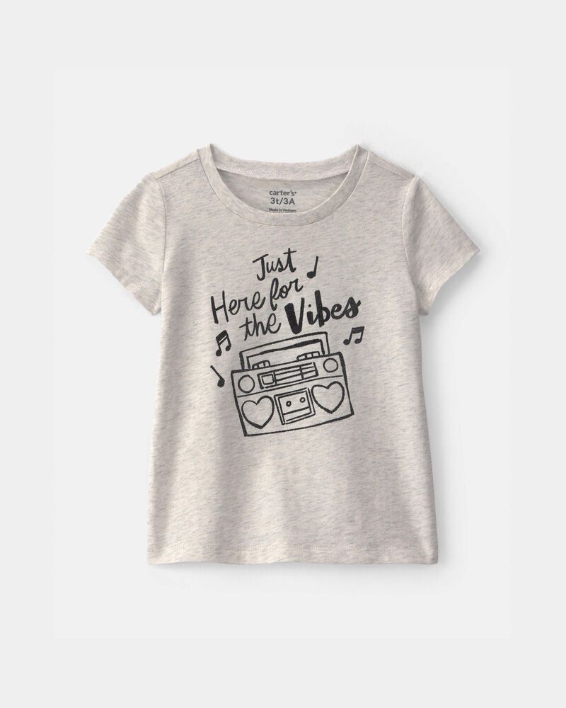 Toddler Girl 'Vibes' Music Graphic Tee - Grey, image 1 of 3 slides