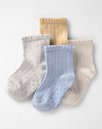 Toddler 4-Pack Slip Resistant Socks Made with Organic Cotton, 