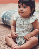 B&eacute;b&eacute; fille - Ensemble 2 pi&egrave;ces haut et short en gaze de coton biologique &agrave; motif floral, image 3 sur 6 diapositives