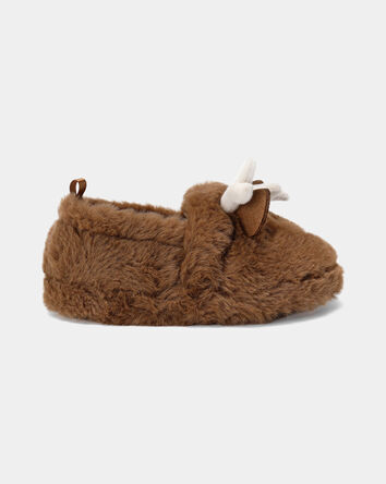 Boys Christmas Reindeer Slippers - Brown, 