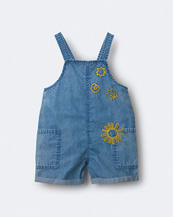 Toddler Embroidered Shortall with Pockets in Chambray , 