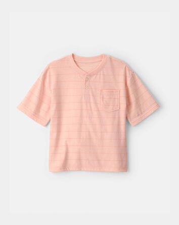 Gar&ccedil;ons - T-shirt henley &agrave; rayures - Orange, 