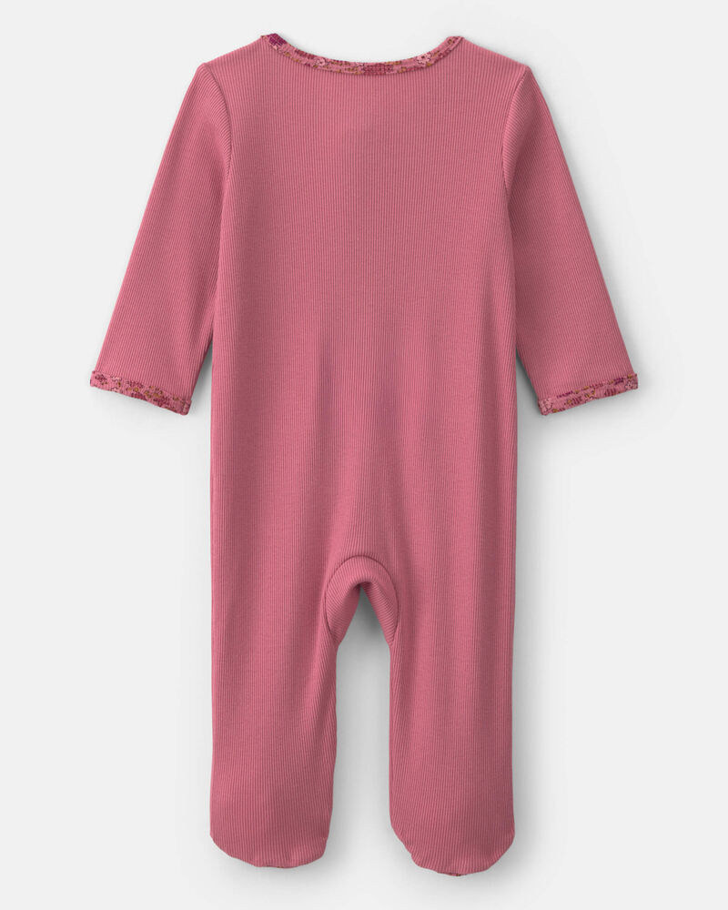 B&eacute;b&eacute; fille - Grenouill&egrave;re en coton avec fermeture &agrave; glissi&egrave;re double sens &agrave; motif floral &ndash; Rose, image 2 sur 4 diapositives